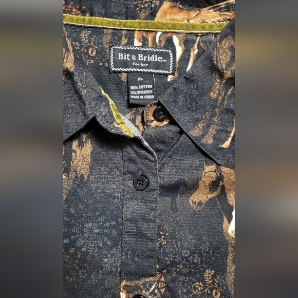 Vintage Bit & Bridle western black 🐎 horses button-down size XL - Picture 2 of 4